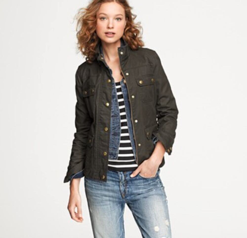 J.Crew The Downtown Field Coated Canvas Snaps Hidden Zipper Jacket Small